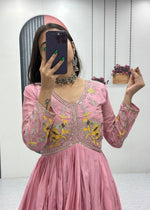 Premium Designer Chinon Gown with Thread Embroidery