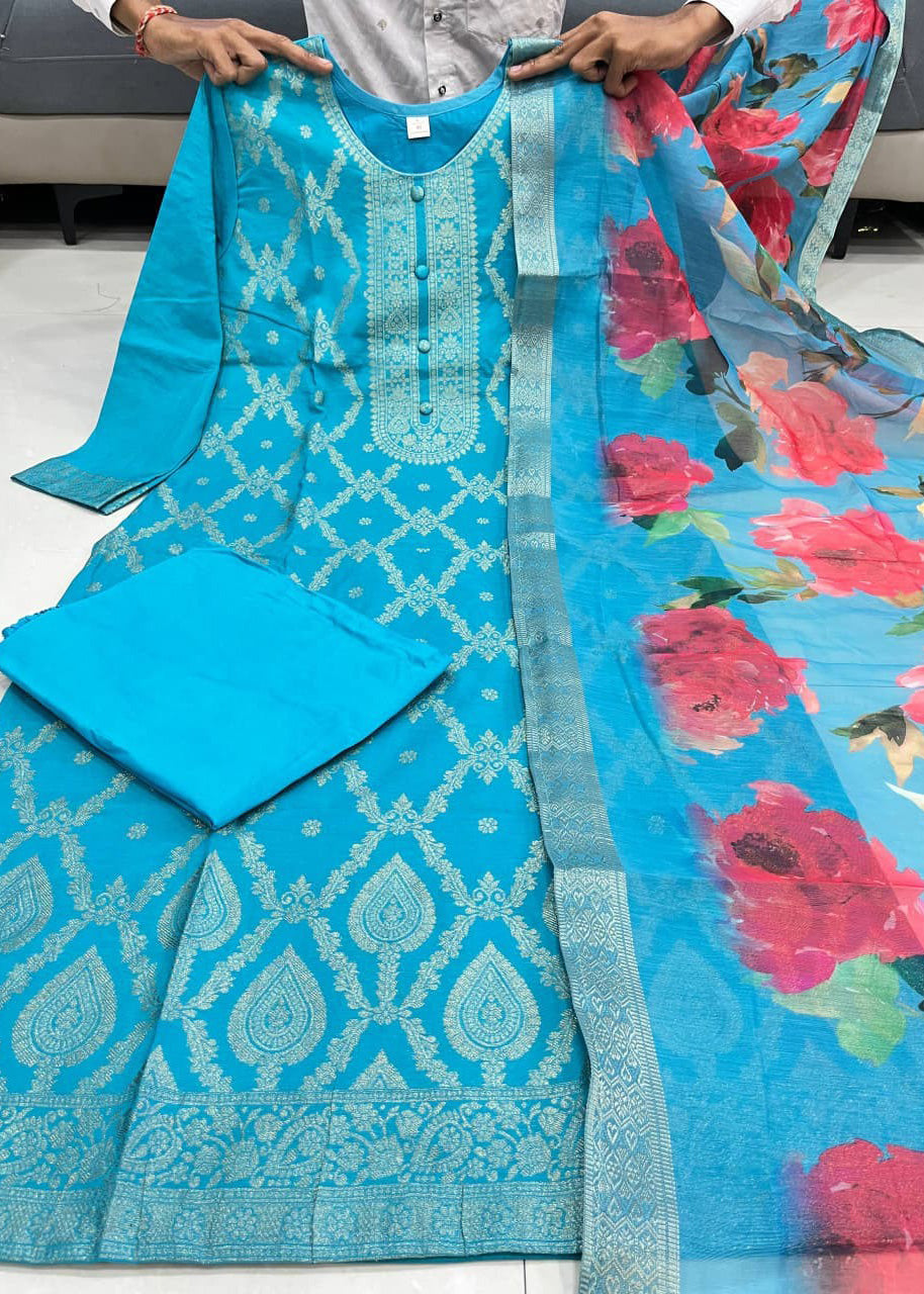 Elegant Banarasi Silk Suit Set with Zari Work – 3 Piece Set