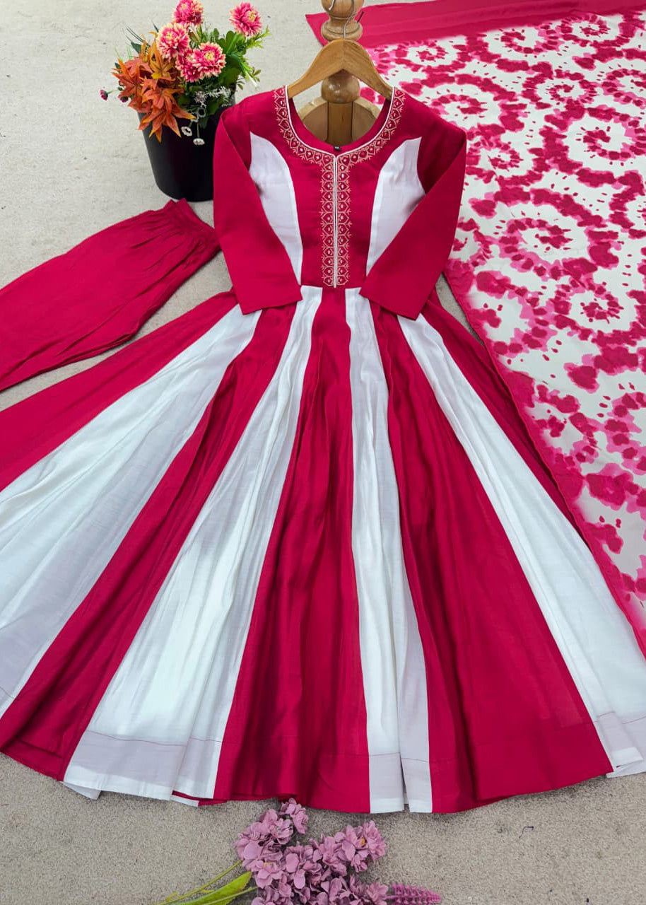 Elegant Embroidery with Digital Printed Designer Anarkali Three Piece Set