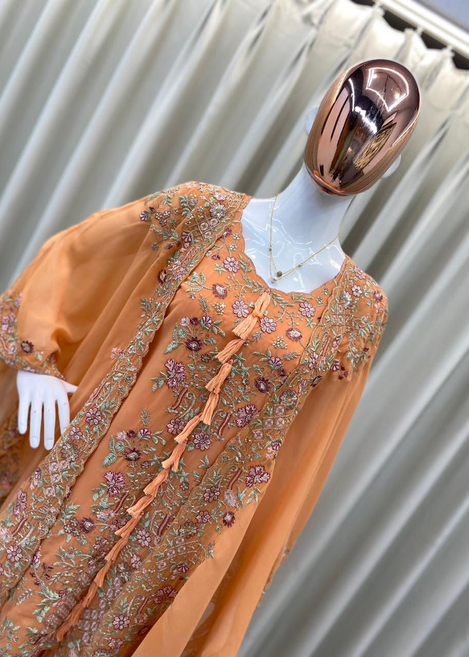 Designer Wear Kurta Plazzo Pair With Shruge In Sequence Embroidery Work