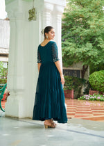 Pehnava Style Faux Blooming With Beads Embroidery Work Gown