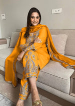 New Designer Pure Chinnon Top, Bottom & Dupatta Set with Embroidery