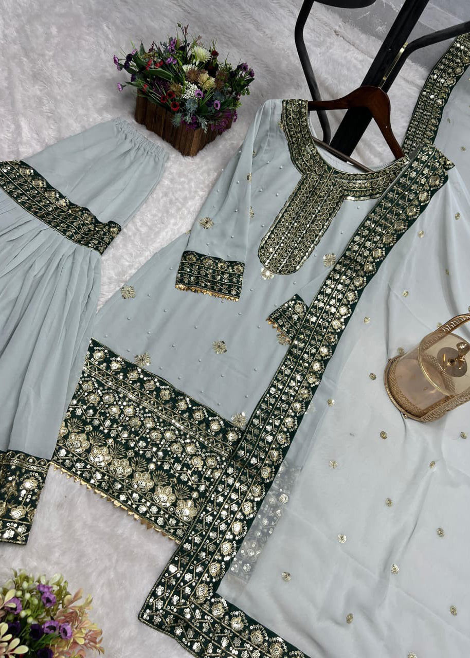 Trending Ready-to-Wear Fancy Kurti Sharara Set with Dupatta