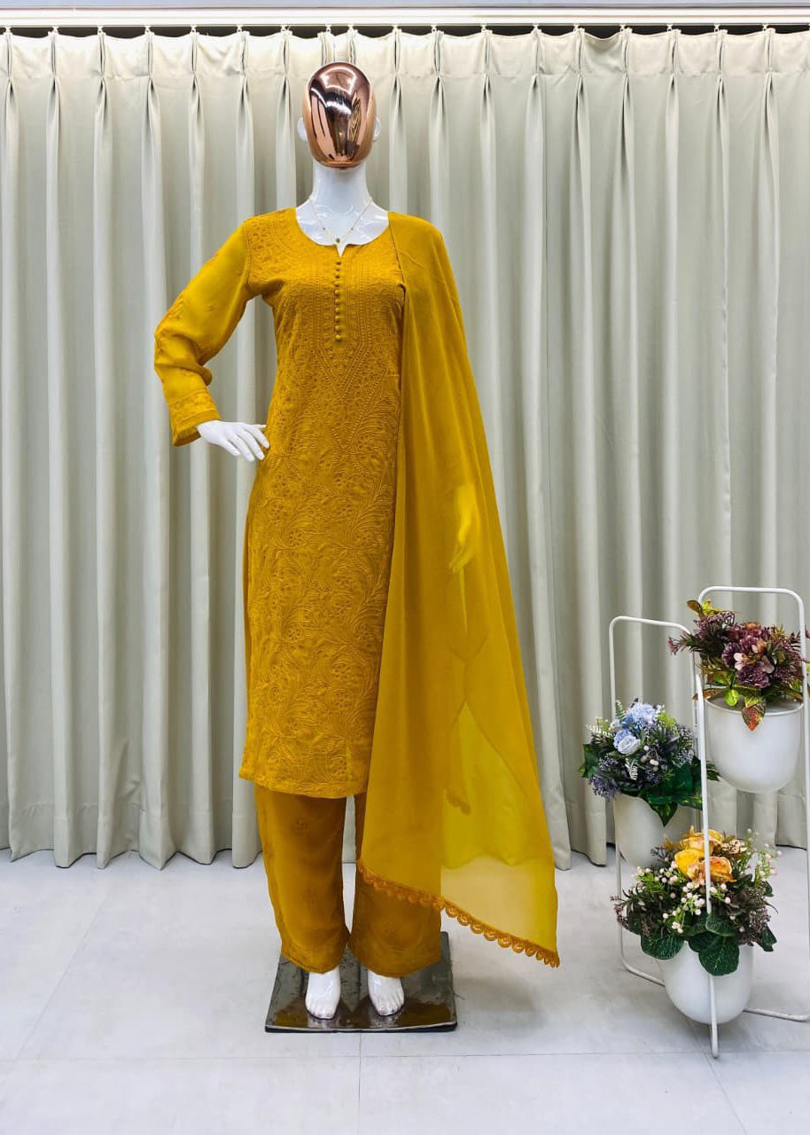 Designer Exclusive Georgette Embroidered Suit Set with Dupatta