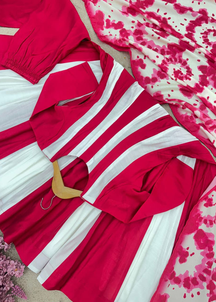 Elegant Embroidery with Digital Printed Designer Anarkali Three Piece Set