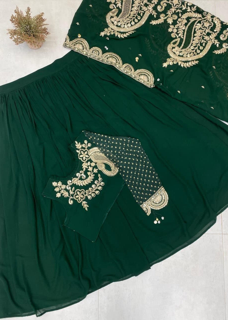 Designer Georgette Sequence Embroidery Work Lehenga With Shrug