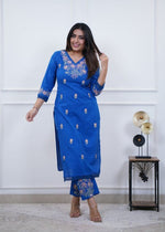 Pure Cotton Slub Embroidered Kurta Pant Set