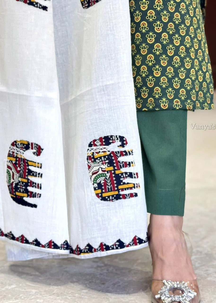 Designer Mughal Block Printed Mul Cotton Kurta Pant Dupatta Set