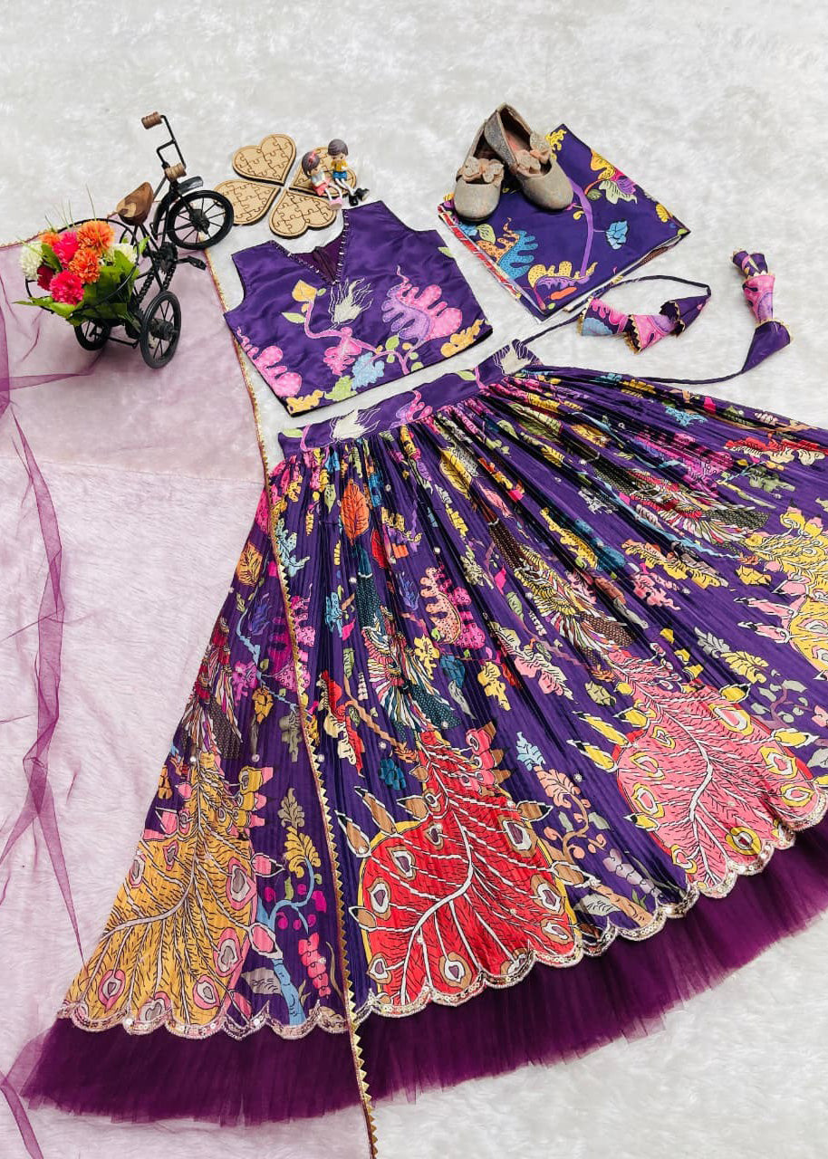Premium Wine Color Girls Lehenga Choli Set – Kids Party Wear