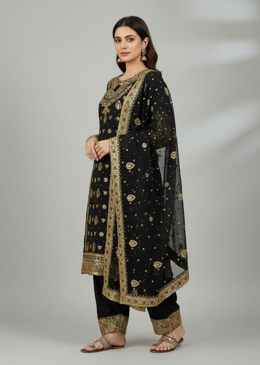 New Designer Party Wear Top, Palazzo & Dupatta Set with Heavy Embroidery