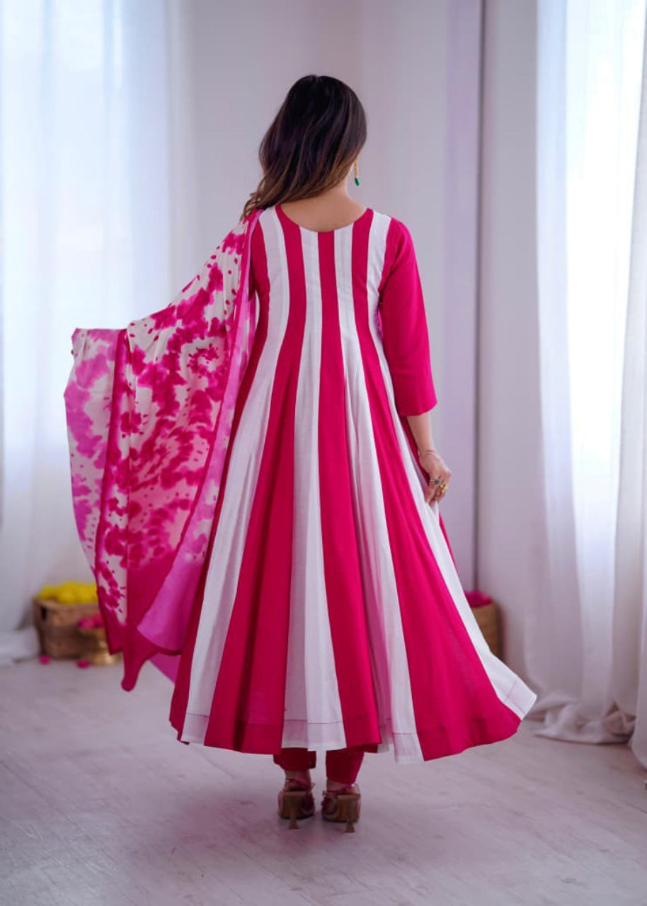 Elegant Embroidery with Digital Printed Designer Anarkali Three Piece Set