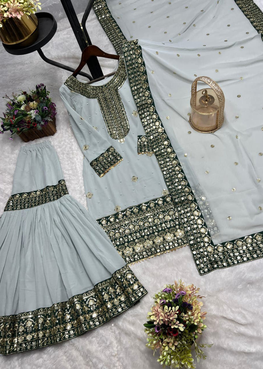 Trending Ready-to-Wear Fancy Kurti Sharara Set with Dupatta