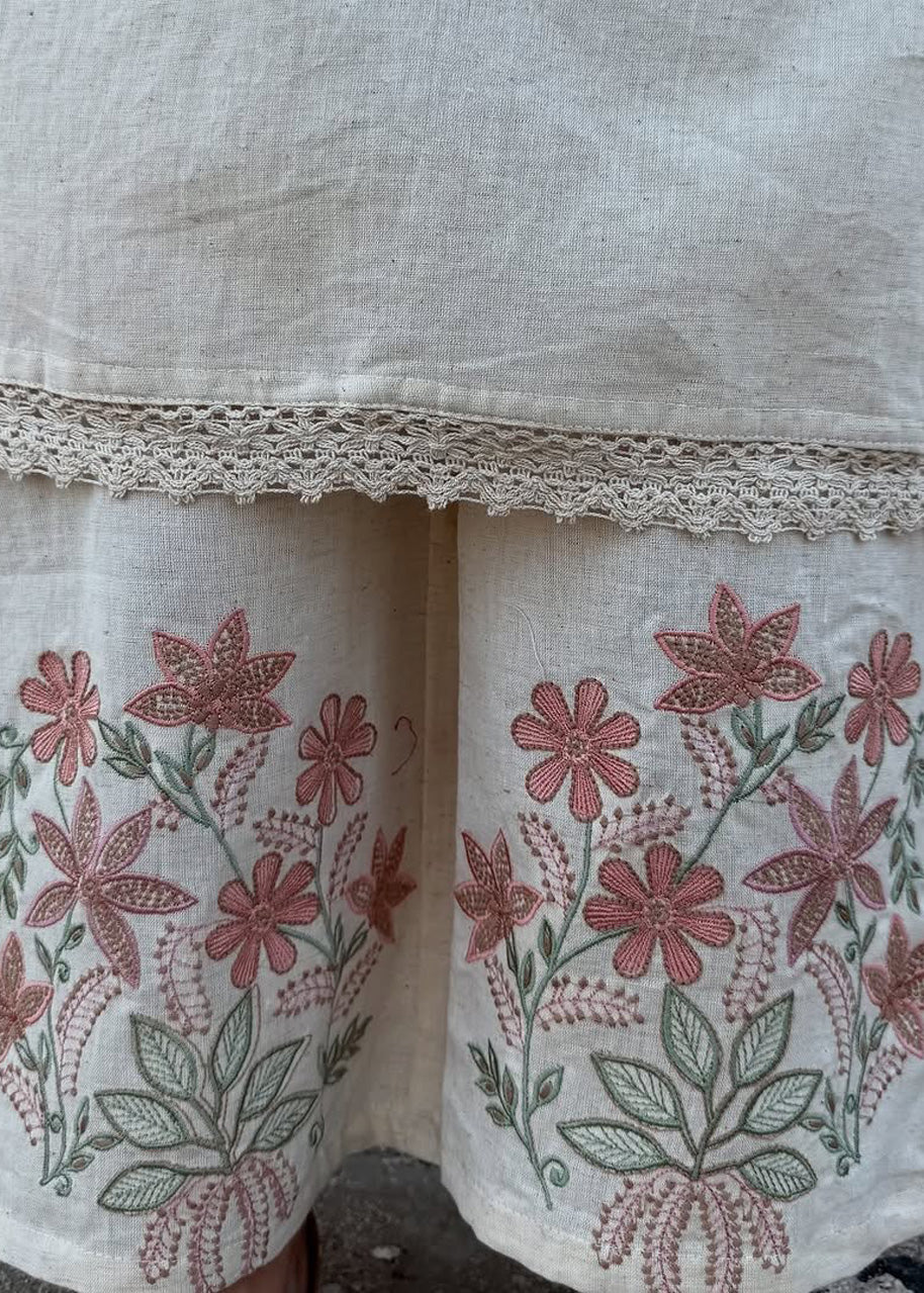 Pure Cotton Slub Embroidered Kurta Pant Set